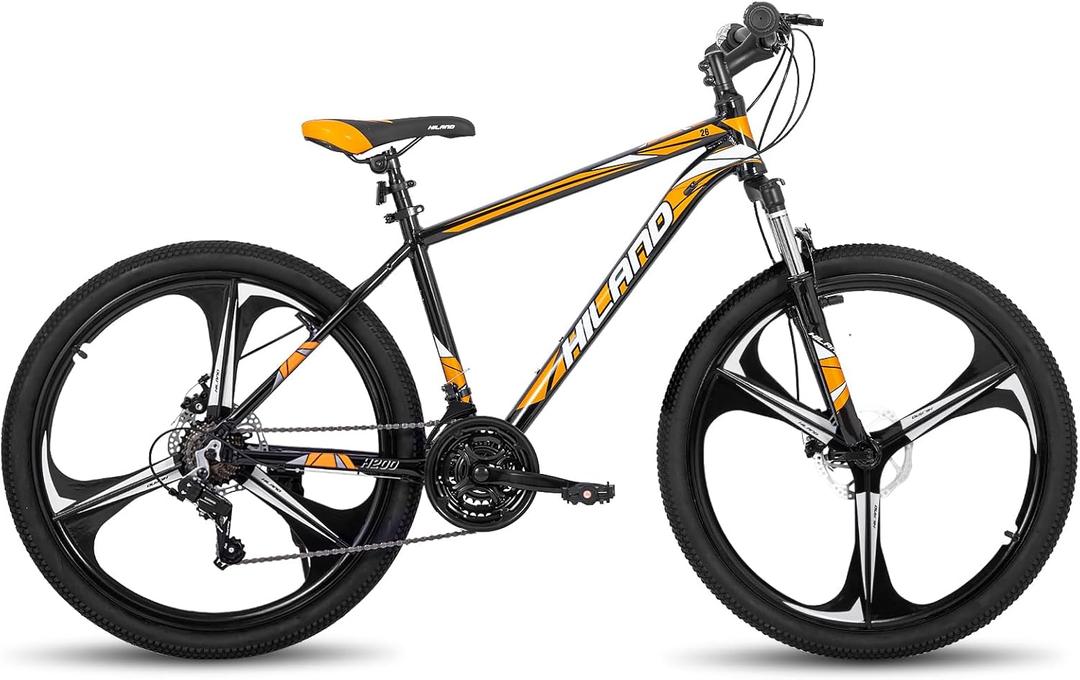 HH HILAND 26'' Mountain Bike, 3-Spokes, 21 Speeds Drivetrain, Aluminum Frame 26 Inch Wheels, Disc-Brake Bike for Men Women Men's MTB Bicycle Orange