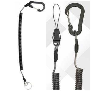 Black Retractable Anti-Loss Coiled Safety Lanyard Set with Aluminum Alloy Carabiner Clip (3 Pack)