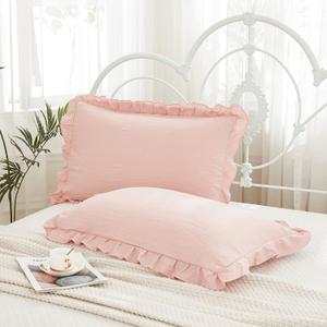 Pink Pillowcases King Pillowcases Ruffled Pillow Shams Set of 2 Cute Pillowcases Solid Ruffled Fringe Design Baby Pink Shabby Chic Pillowcases 2 Pack (King King (20''x36''), Pink)