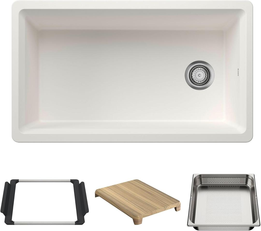 Blanco Inteos 33" Undermount Single Basin Granite Composite Kitchen Sink with Colander and Cutting Board