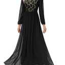 Women's Sequin Evening Dresses Long Sleeves Crewneck Floor Length Chiffon Formal Ball Gowns Dress, Size L