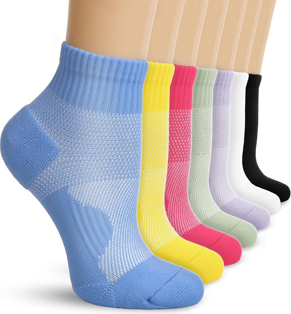 DHSO 7 Pairs Cushioned Ankle Compression Socks for Women Running Wicking Socks with Arch Support, L/XL