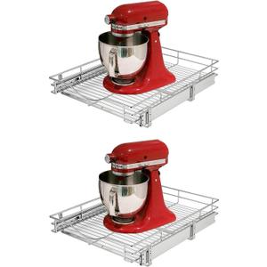 DINDON 1 Tier Pull Out Cabinet Organizer (11" W x 21" D) Heavy-Duty Metal Sliding Drawer Shelf, Slide Out Wire Basket for Kitchen Cabinets, Pantry, Bathroom, Chrome Finish, Set Of 2