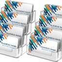 MaxGear Clear Business Card Holder, Acrylic Business Card Stand for Desk with 4 Tier, Clear Plastic Cards Display Holder for Exhibition, Home and Office, 320 Cards Capacity, 4 Pocket, 2 Pack