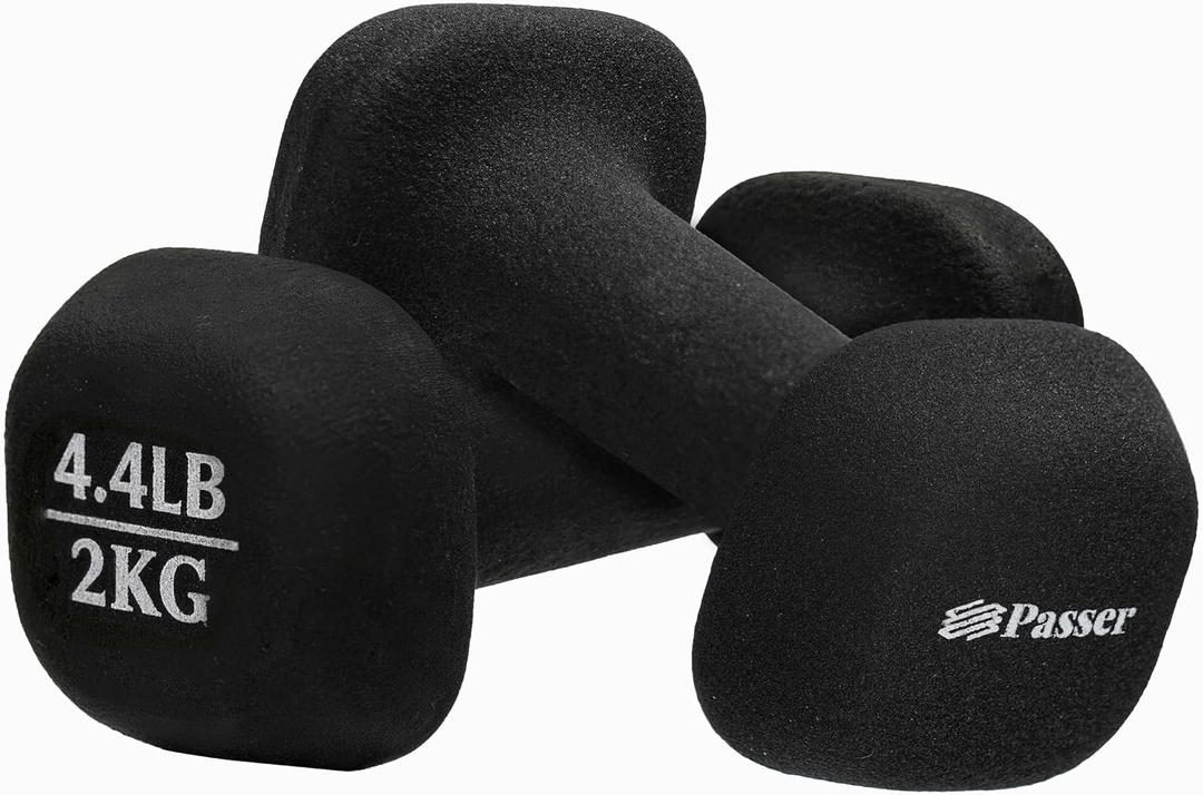 Passer Neoprene Dumbbell Pairs Hand Weights Set of 2 (Each 1.1/2.2/4.4/6.6/11 Lbs), Anti-Roll Square,Small Dumbbells for Women Men Arm Weights - Yoga, Pilates, Gym, Home - Strength Training, Workout