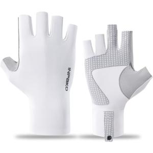 INPAKO Fishing Gloves UPF 50+ Sun Protection, Fingerless UV Protection for Women&Men, Hook&Loop, Lightweight Gloves for Fishing Outdoor, White,