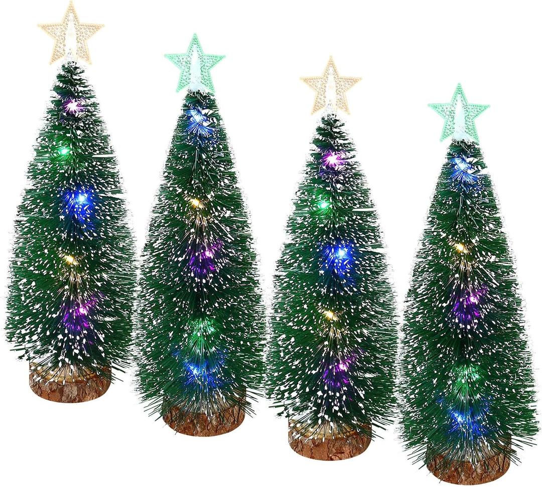 Mini Christmas Tree with Lights Christmas Decorations Village Trees with Lighted Star Small Tree Christmas Artificial Craft Decoration Decor 4 Pack