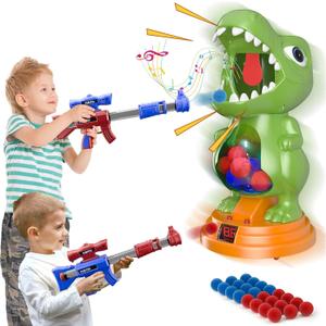 Movable Dinosaur Shooting Toys for Kids 5-7 with 2 Air Pump Gun, Target Shooting Games with LED Score Record, Light & Sound, 24 Foam Balls Competition Game Gift for Boys and Girls 3 4 5 6 7+ (Green)