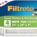 Filtrete 21x21x1 AC Furnace Air Filter, MPR 700, MERV 8, Tough on Pollen, Easy on Airflow, 3-Month Pleated 1-Inch Electrostatic Air Cleaning Filter, 3-Pack (Actual Size 20.81 x 20.81 x 0.81 in)