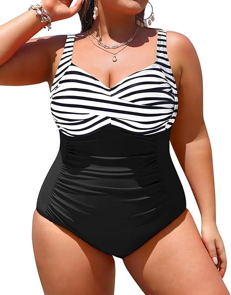 Yonique Women Plus Size One Piece Swimsuits Tummy Control Bathing Suits Twist Front Ruched Swimwear, 24W