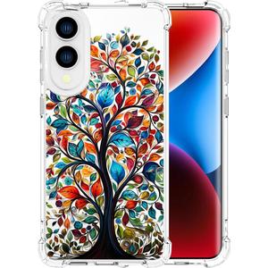 Compatible with Samsung Galaxy S25 Edge Cases with Design, Cute Transparent Phone Case for Women Girls Girly with Heavy Duty Protective Bumper (Clear Tree Colorful Leaves)