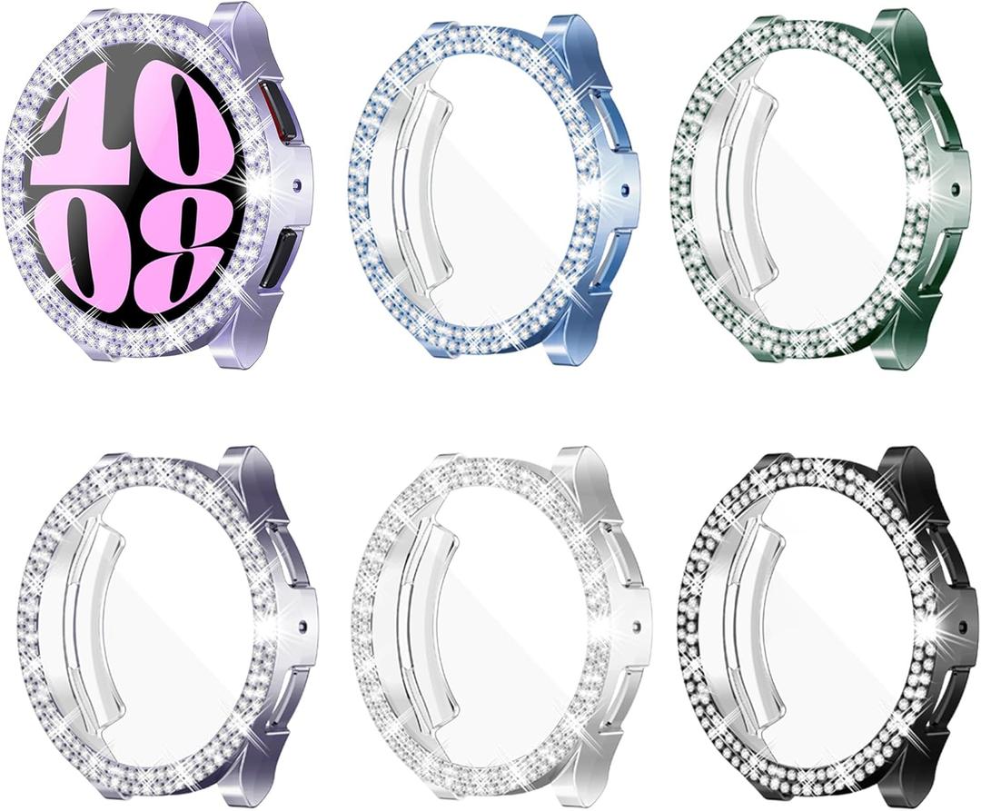 6-Pack Watch Screen Protector Compatible with Samsung Galaxy Watch6 40mm,TPU Soft Bling Case with 2 Rows Sparkly Rhinestone, Glitter Cover for Galaxy Smartwatch 6 40mm (SM-R930)