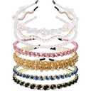 7-Pack Pearl Fashion Headbands, Artificial Pearl Rhinestone Shiny Beaded Hairbands, Non-Slip Cute Party and Wedding Hair Accessories,Suitable for Women and Girls