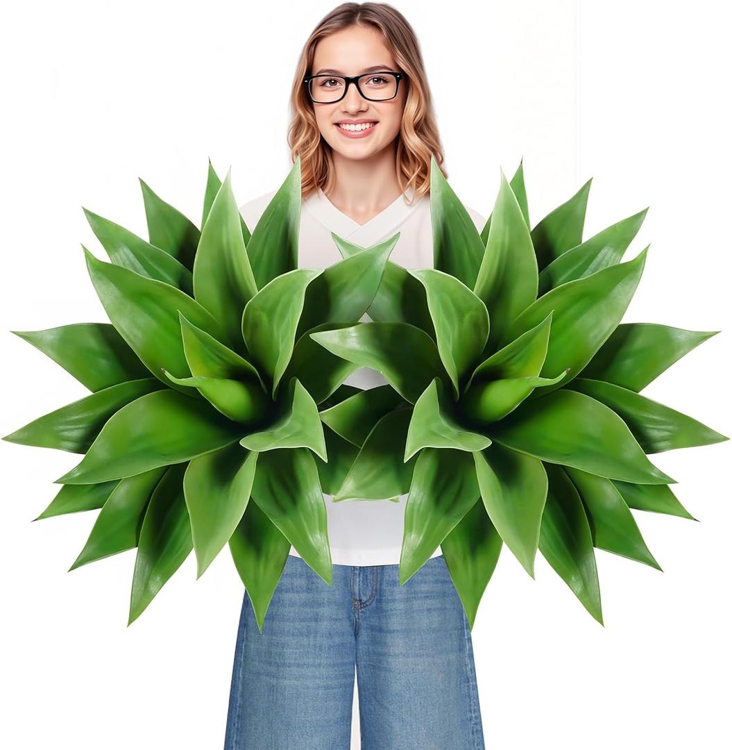 Velener 28 Inch Artificial Agave Plants Outdoor Set, Large Fake Plants Indoor for Home Decor, Realistic UV Resistant Faux Succulents Plants Without Pot, Set of 2 Green*2, 28 Inches