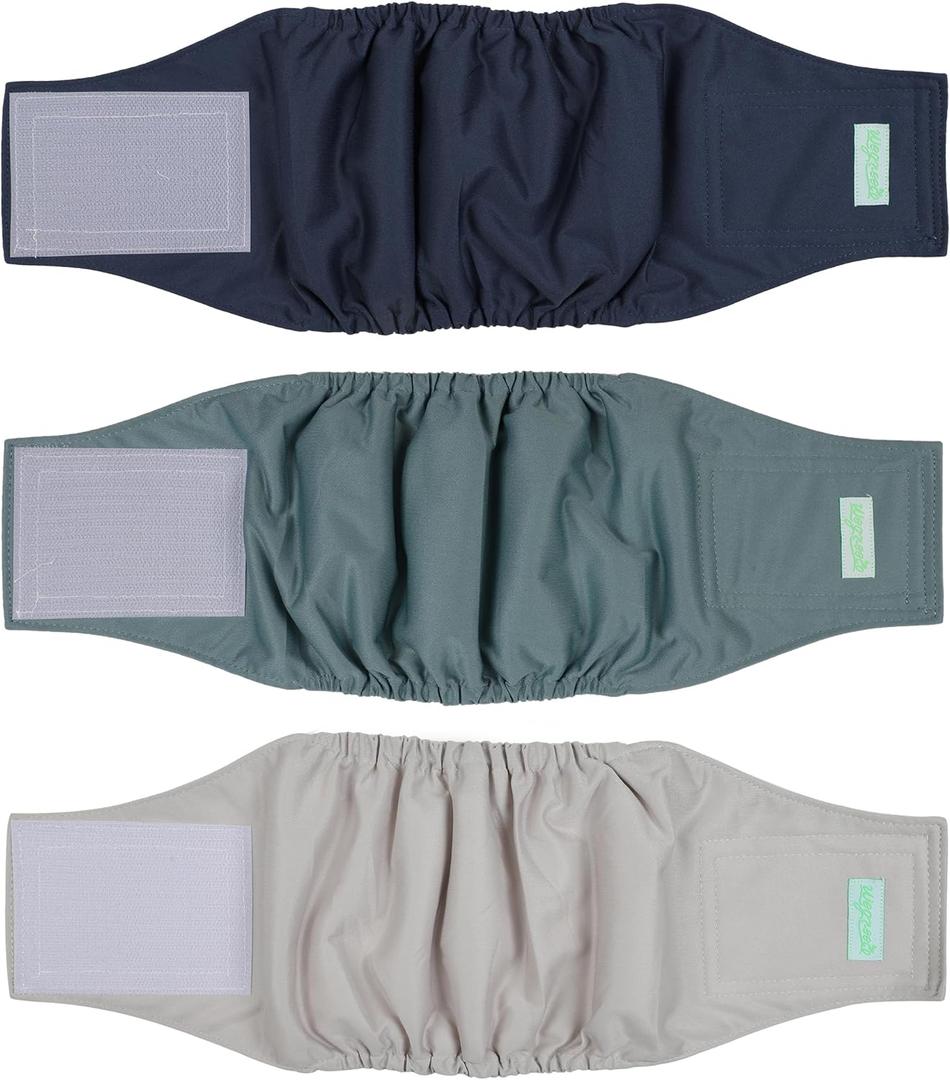 wegreeco Washable Male Dog Belly Band (Stylish Pattern)- Pack of 3 - Washable Male Dog Belly Wrap, Dog Diapers Male (Blue, Green, Champagne, Medium)