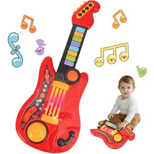 Kids Guitar Toy for 3 Year Old Boy Birthday Gift 2-in-1 Electric Guitars & Piano for Toddlers 2-4 Light Up Music Toys for 3 4 5 Year Old Boys Girls Gifts