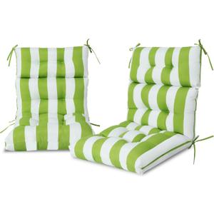 Adirondack Chair Cushion,High Back Chair Cushions Set of 2,Deep Seat Stuffed High Rebound Foam Rocking Chair Cushions for Outdoor Furniture Porch Garden 44 x 22 x 4 (Kiwi & White Cabana Stripe)