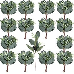 Apexom 64 PCS Artificial Greenery Stems, Silver Dollar Eucalyptus Stems with 384 Eucalyptus Leaves White Seed Branches for Flower Arrangements, Wedding Bouquets