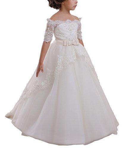 Elegant Flower Girl Lace Beading First Communion Dress 12 Years Old All Ivory Size 12