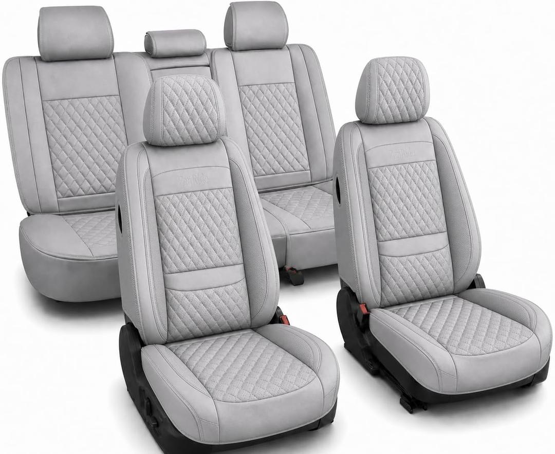 Leather Car Seat Covers Full Set Gray with Perforations