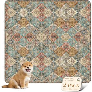 nunubaby Reusable Potty Pads for Dogs for Crates and Floors. Washable Pee Pads for Dogs, Stylish, Non-Slip and Leak-Proof Pee Pads.(Cream/Multi, 36" x36") (36x36 Inch (Pack of 2))