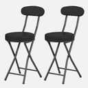 Cushioned Padded Folding Stools, Folding Bar Stool with Backrest, 220lb Capacity, 19 Inch Collapsible Round Portable Foldable Chair for Outdoor Indoor Kitchen Camping Fishing (Grey, 2 Pack)