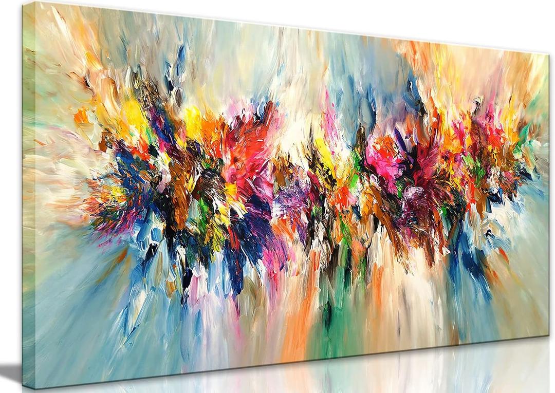 Large Framed Abstract Colorful Canvas Wall Art Flower Posters Prints Pictures wall Decor Modern Paintings Home Decor for Living Room Bedroom Office(24x48in) Ready to Hang