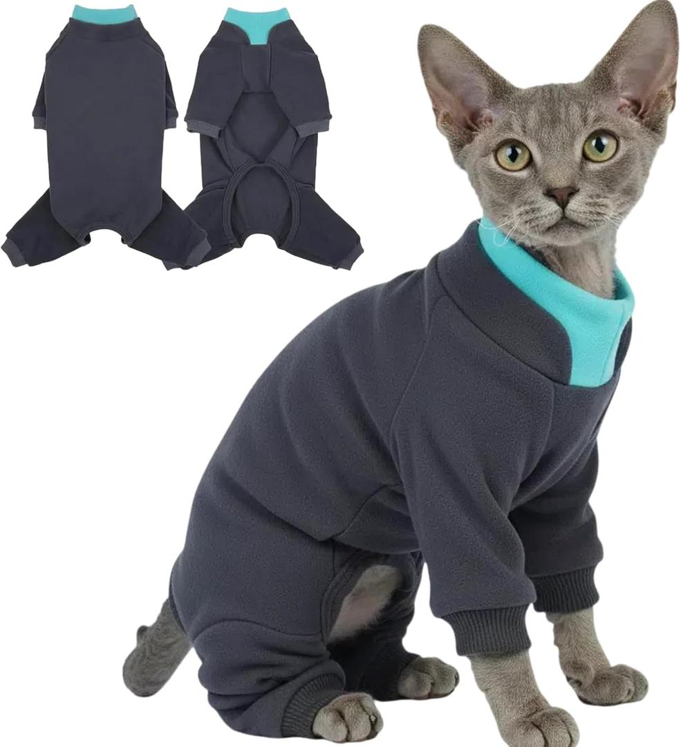 T'CHAQUE Sticky Hair Cat Onesie - Soft Long Sleeve Cat Pajamas, Anti-Shedding,Surgery Recovery Suit, Wound Protection & Preventing Licking, Kitten Sweaters for Male Female, DarkGray-2XL