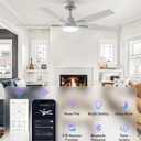 Ceiling Fans with Lights 52 Inch, Black Smart Ceiling Fan Compatible with Alexa/App/Remote Control, 5 Two-Sided Blades, Ultra Silent Reversible DC Motor LED fan for Living Room(White)
