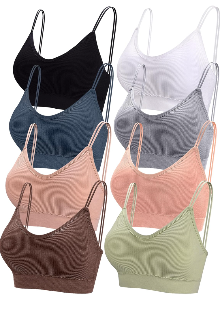 BQTQ 8 Pieces V Neck Bralettes Padded Bralettes for Women with Elastic Straps Seamless Bra, XXL