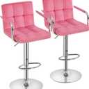 Yaheetech Counter Height Bar Stools Set of 2 Velvet Swivel BarStools for Kitchen Stool Height Adjustable Counter Stool Barstools with Armrest, Velvet, Pink