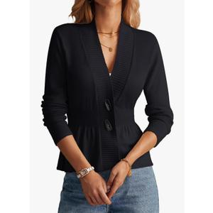 GRACE KARIN Women Cardigan Sweaters 2025 Fall,Long Sleeve Cropped Sweater Coat Trendy,Button Front Peplum Tops Lightweight L