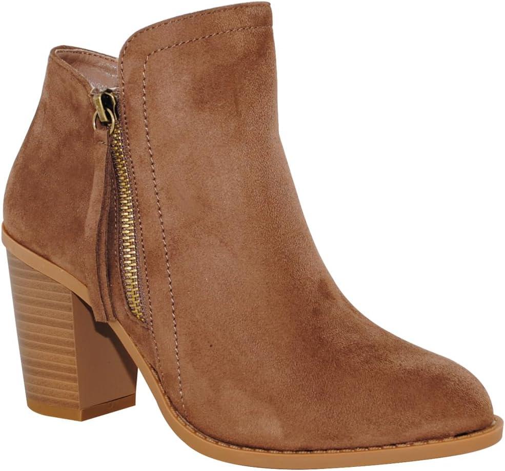 TRENDSUP COLLECTION Women's Fashion Suede Booties (9, Taupe)