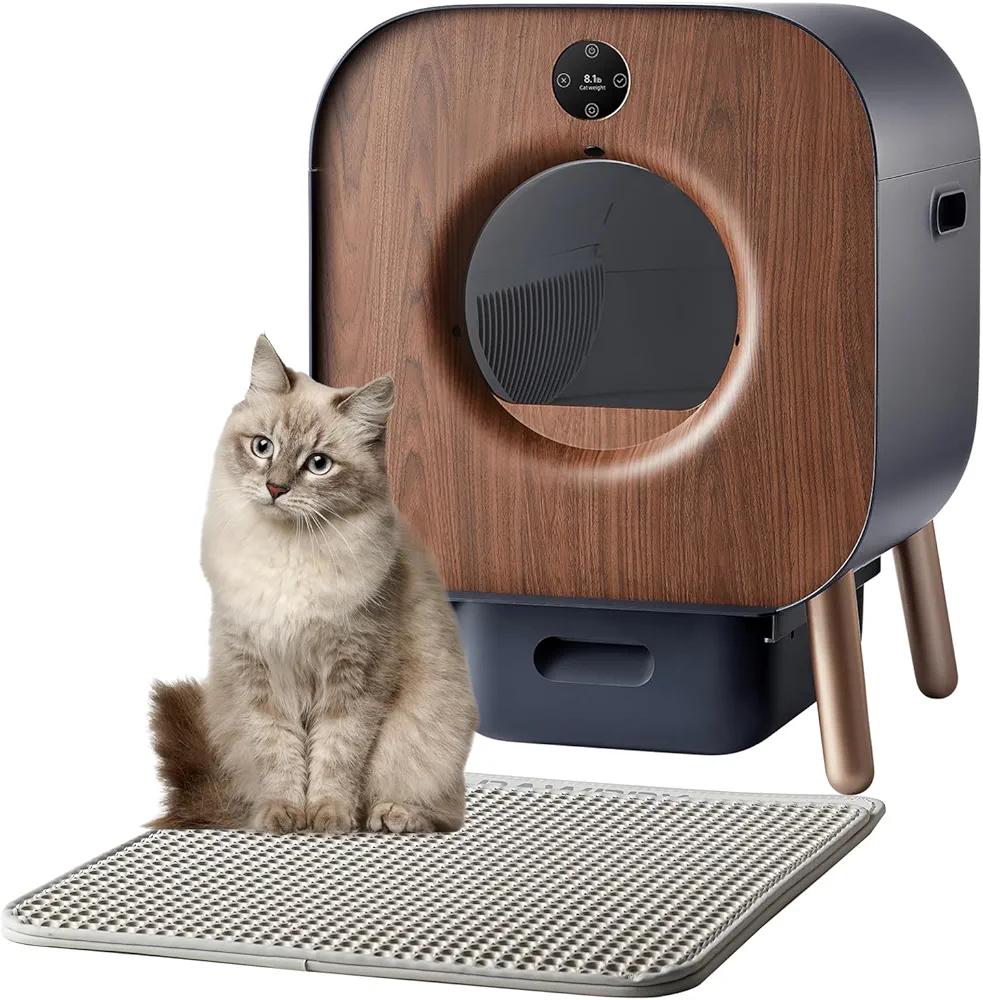 Self Cleaning Cat Litter Box, Automatic Cat Litter Box with APP Control, TUV Ten-fold Safety Protection, Odor-Free Waste Disposal Includes Mat & Waste Bags
