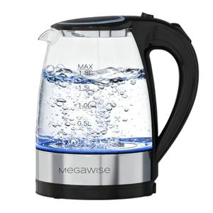 MEGAWISE 1.8L Healthy Electric Kettle, 1800W Borosilicate Glass Tea Kettle with Food Grade Material, Auto Shut-Off and Boil-Dry Protection Cordless Kettle Fast Boiling, BPA Free