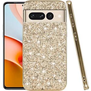 Compatible with Google Pixel 7 Pro Case Glitter Shockproof,for Google Pixel 7 Pro Phone Case Bling Sparkly Soft TPU and PC Silicone Shiny Girl Women Thin Protective Cover (Gold)