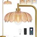 Gold Floor Lamp for Living Room, Bedroom, Mid Century Modern Standing Lamp with Remote, Dimmable Brass Tall Lamp Glass Lamp Vintage Retro Arc Floor Lamps Flower Floor Light Boho Bohemian