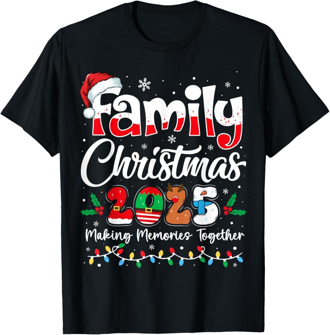 Family Christmas 2025 Matching Outfit Xmas Squad Santa T-Shirt (Black, M)