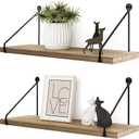 Afuly Floating Wall Shelves Rustic Wall Mounted Hanging Shelf Farmhouse Wall Bookshelf for Bathroom Kitchen Dining Living Room Wood Metal Organizers, Set of 2 (5.7"D x 16.5"W, Brown & Black)