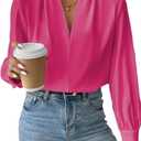 EVALESS Work Blouses for Women Long Sleeve Blouses Business Spring Top Womens V Neck Office Shirts (Pink, L)