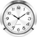 2-1/8 Inch (55 mm) Quartz Clock Insert, Zinc-Alloy Metal Case, Arabic Numeral, White Face (Silver)