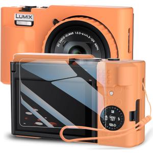 Silicone Case for Panasonic LUMIX ZS99 Digital Camera with with Removable Lens Cover and Screen Protector and a Lanyard for Panasonic LUMIX ZS99 Accessories -(Orange)