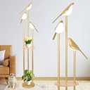 Gold Floor Lamp for Living Room With Shelves - Modern Mid Century Standing Light With 3 Adjustable LED Bird Lights, Corner Tall Lamp With Table, Brass Stand for Bedroom Kids Room