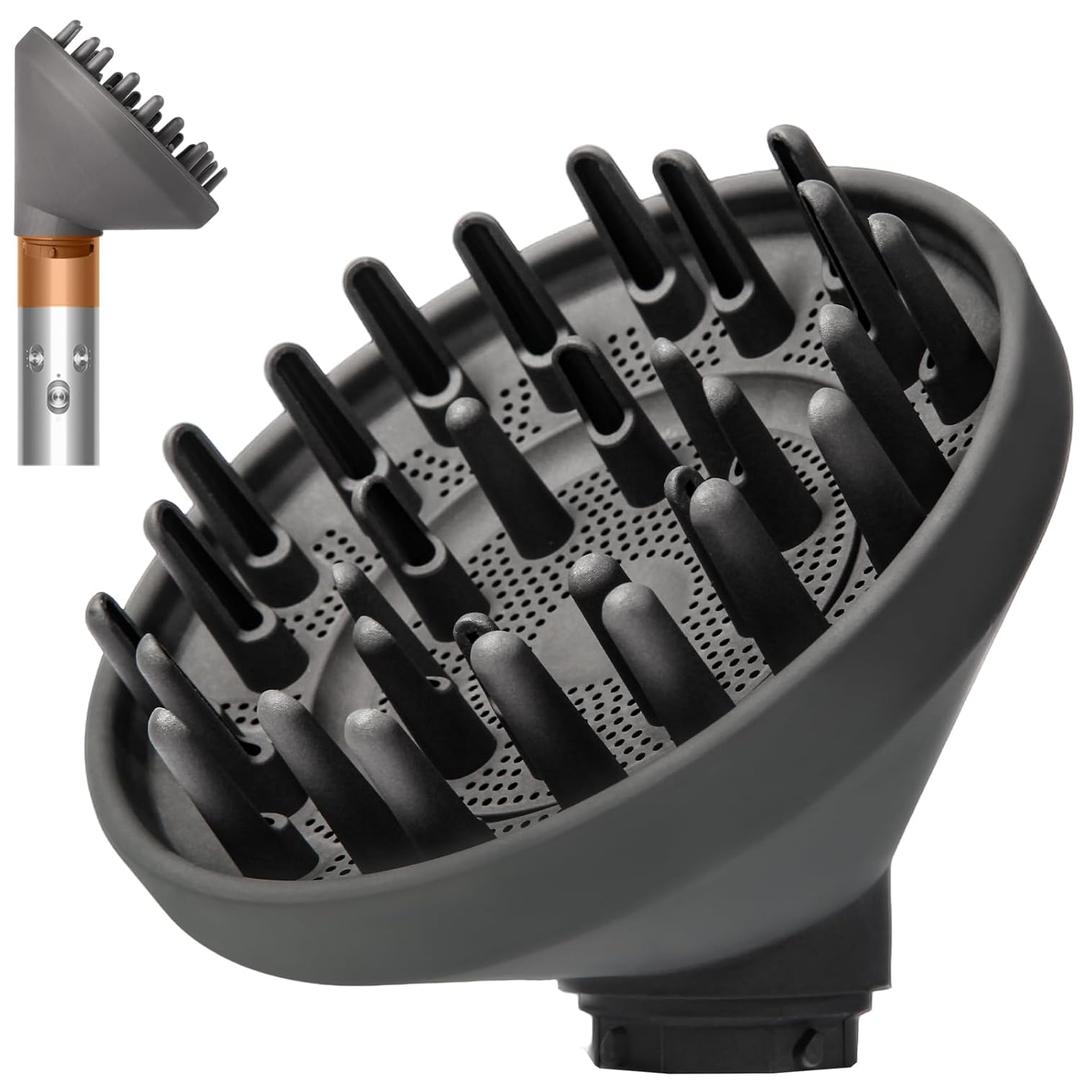 Upgraded Large Diffuser Attachment for Dyson Airwrap Styler HS01/HS05/HS08 - Converts to Hair Dryer, Fast Drying Wave & Curly & Thick, Heat Resistant Nylon Fiber Nozzle Attachments (Grey) (Black)
