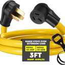 3ft 10-50 50Amp Extension Cord Compatible with NEMA 10-50 Male Plug to 10-50 Female Receptacle, 50 A 3 Prong Electric Range Oven Stove Extension Power Cord, STW 8 AWG/3C Gauge, 250V, 12500W