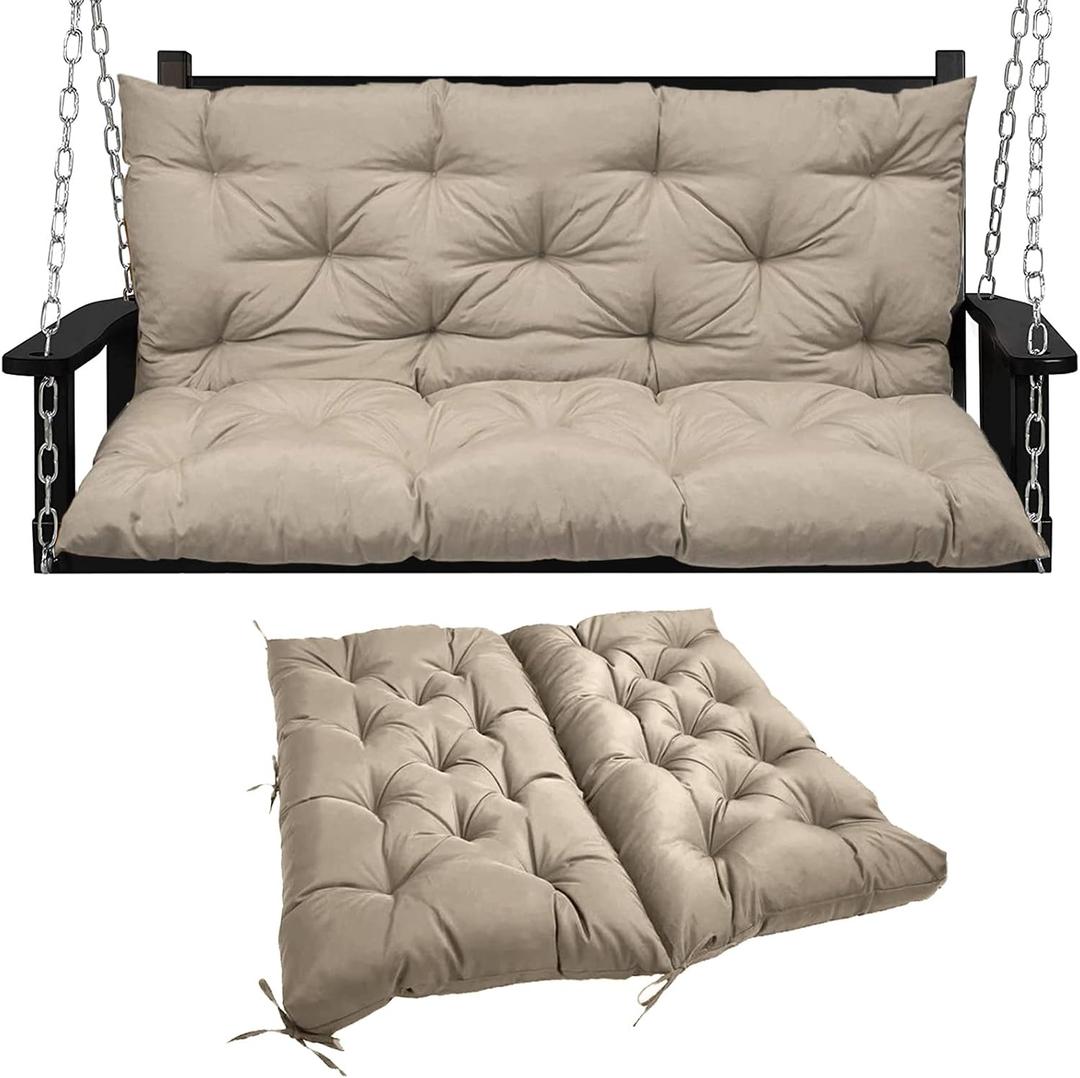 Swing Replacement Seat Cushions, 2-3 Seater Bench Cushions for Outdoor Furnitur with Backrest, Garden Recliner Seat Cushions Waterproof Sofa Pads (Khaki, 60x40in)