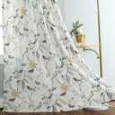 VOGOL 84 Inch Long Sheer Curtains, Semi Sheer Botanical Curtain Draperies for Living Room Bedroom, Grey Birds & Flowers Printed Window Treatment with Rod Pocket, 1 Panel
