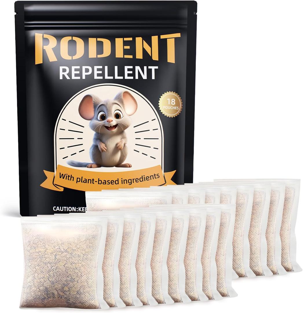 Rodent Repellent 18 Pouches, Mouse Repellent for Indoor & Outdoor Use, Peppermint Oil Mice Repellent Natural Moth Balls for Rodent for Home, Garage, RV & Garden