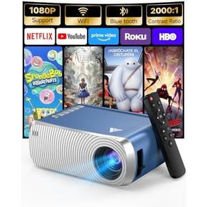 Antmap Mini Projector for iPhone, Led Projector with WiFi and Bluetooth, Movie Projector Outdoor, HD Mini Portable Projector for Bedroom, Video Projectors with Speaker for Phone/HDMI/USB/TV Stick Blue
