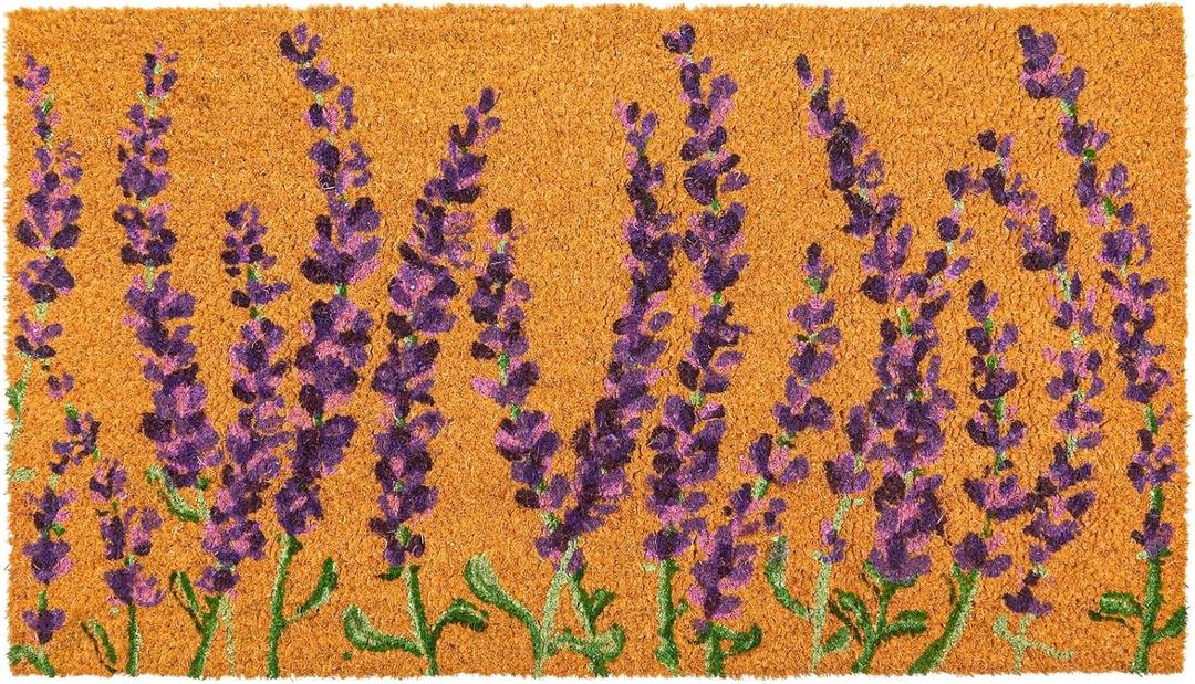 Juvale Lavender Floral Door Mat - 17 x 30 in, Purple Coir - Welcome Mat for Front Door & Outdoor Entryway - Coir Doormat for Patio & Porch